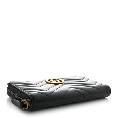 Gucci Calfskin Matelasse GG Marmont Zip Around Wallet Black 4 of 10