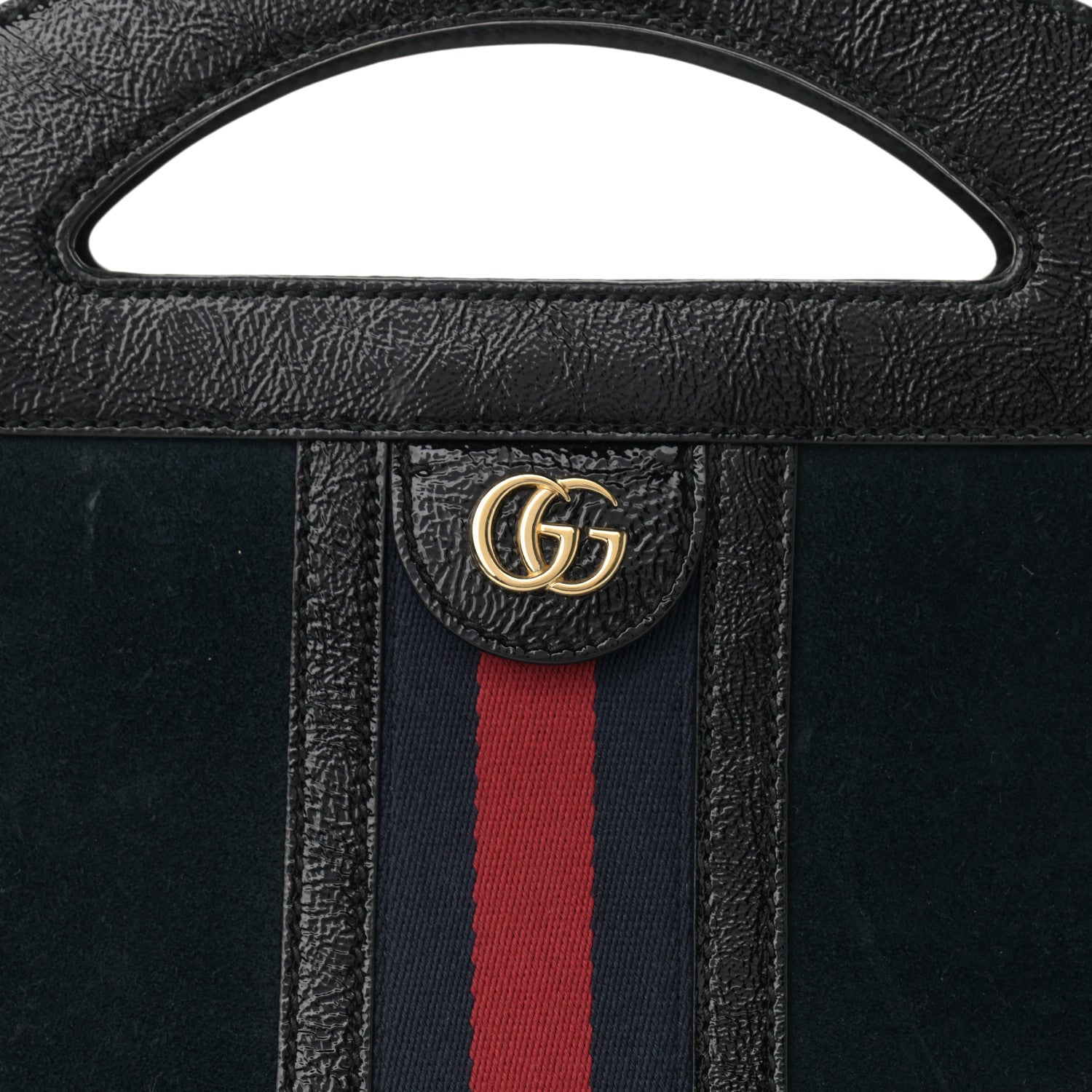Gucci Suede Patent GG Web Medium Ophidia Top Handle Chain Blue Black 11 of 11