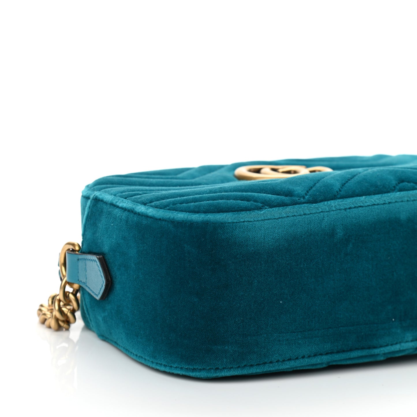 Velvet Matelasse Small GG Marmont Chain Shoulder Bag Pavone Cyan