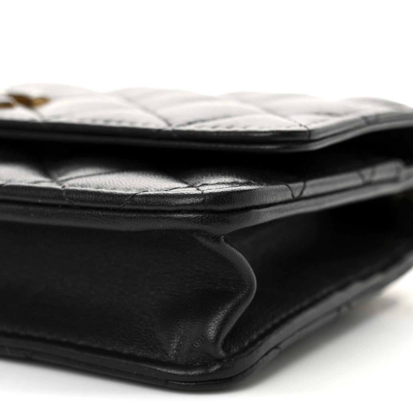 Shiny Lambskin Quilted Enamel Wallet On Chain WOC Black