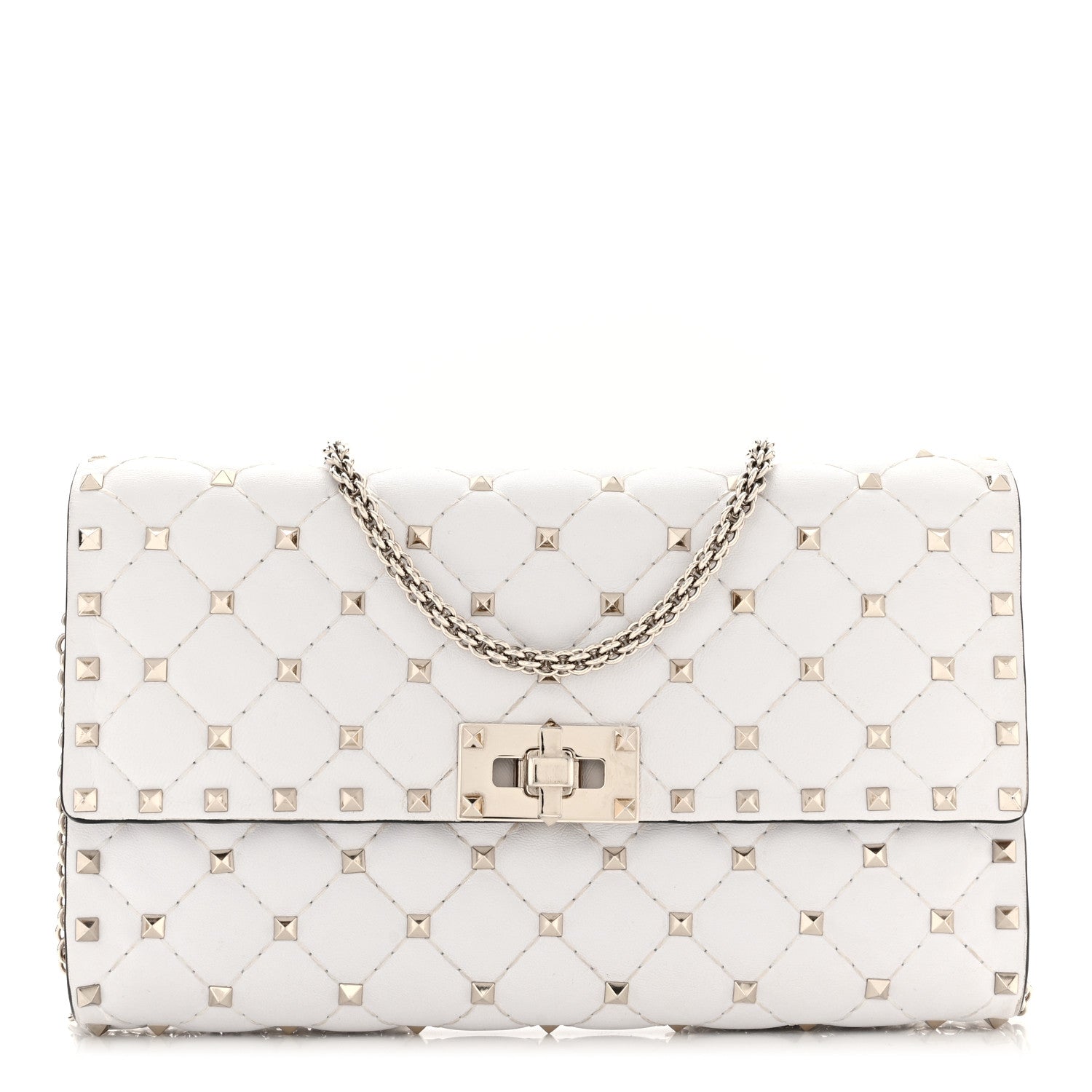 Valentino Garavani Nappa Rockstud Spike Wallet On Chain Optic White 1 of 9