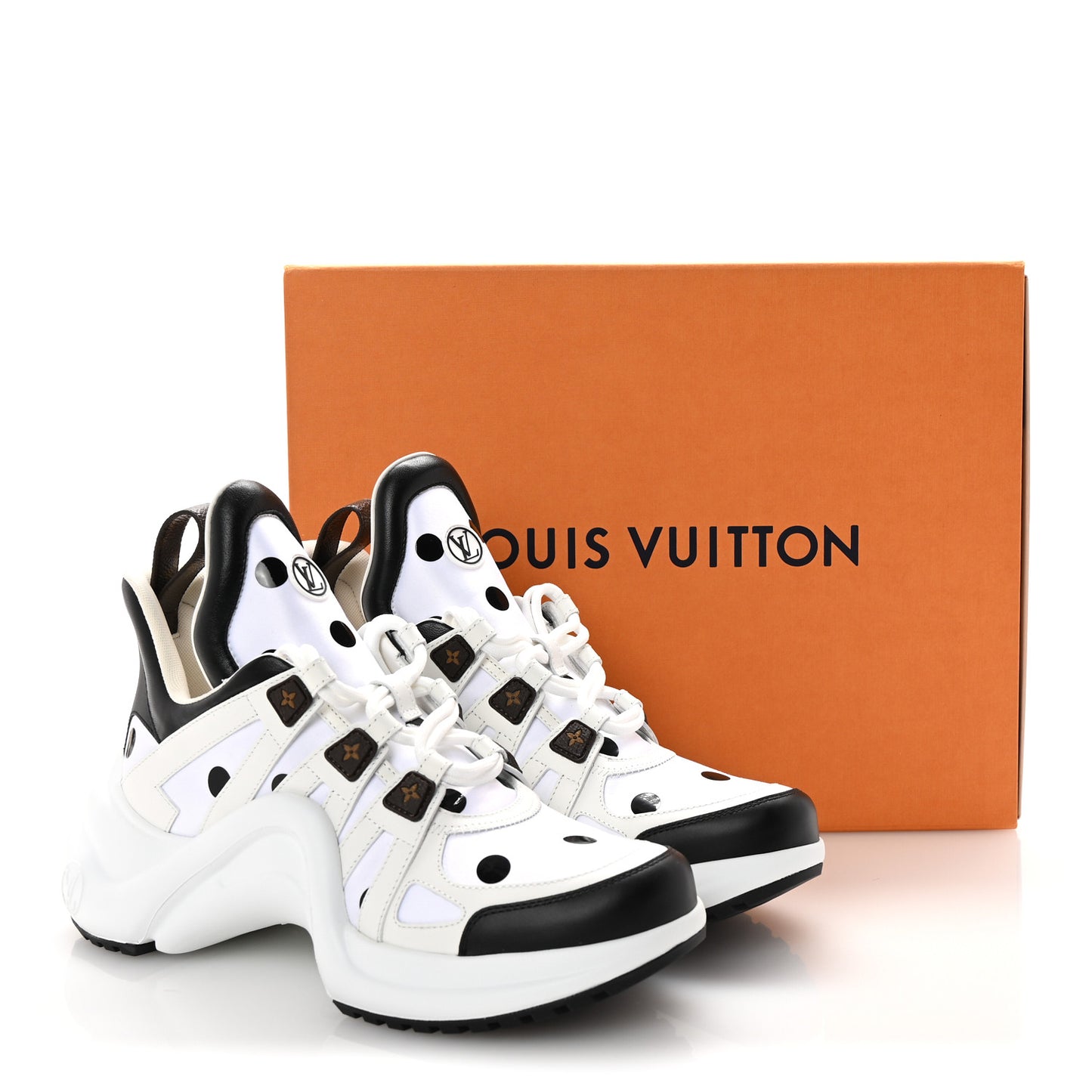 Calfskin Satin Printed Polka Dot Monogram LV Archlight Sneakers 40 Black White