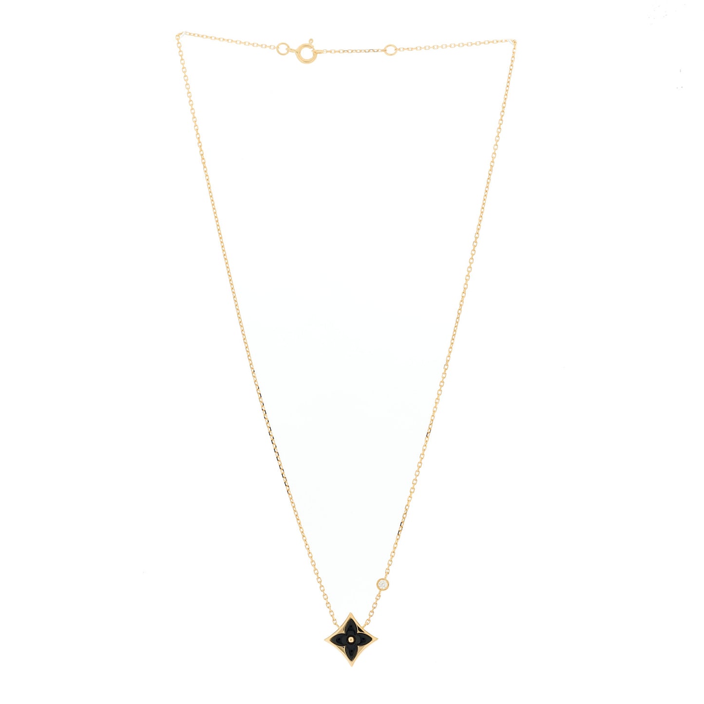 18K Yellow Gold Diamond Black Onyx Color Blossom BB Star Pendant Necklace