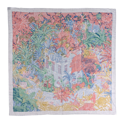 Hermes Cashmere Silk Faubourg Tropical Shawl 140 Gris Chine Rose 1 of 15