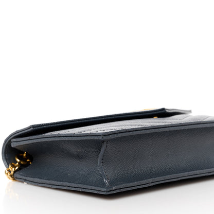 Saint Laurent Grain De Poudre Matelasse Chevron Monogram Chain Wallet Storm 8 of 11