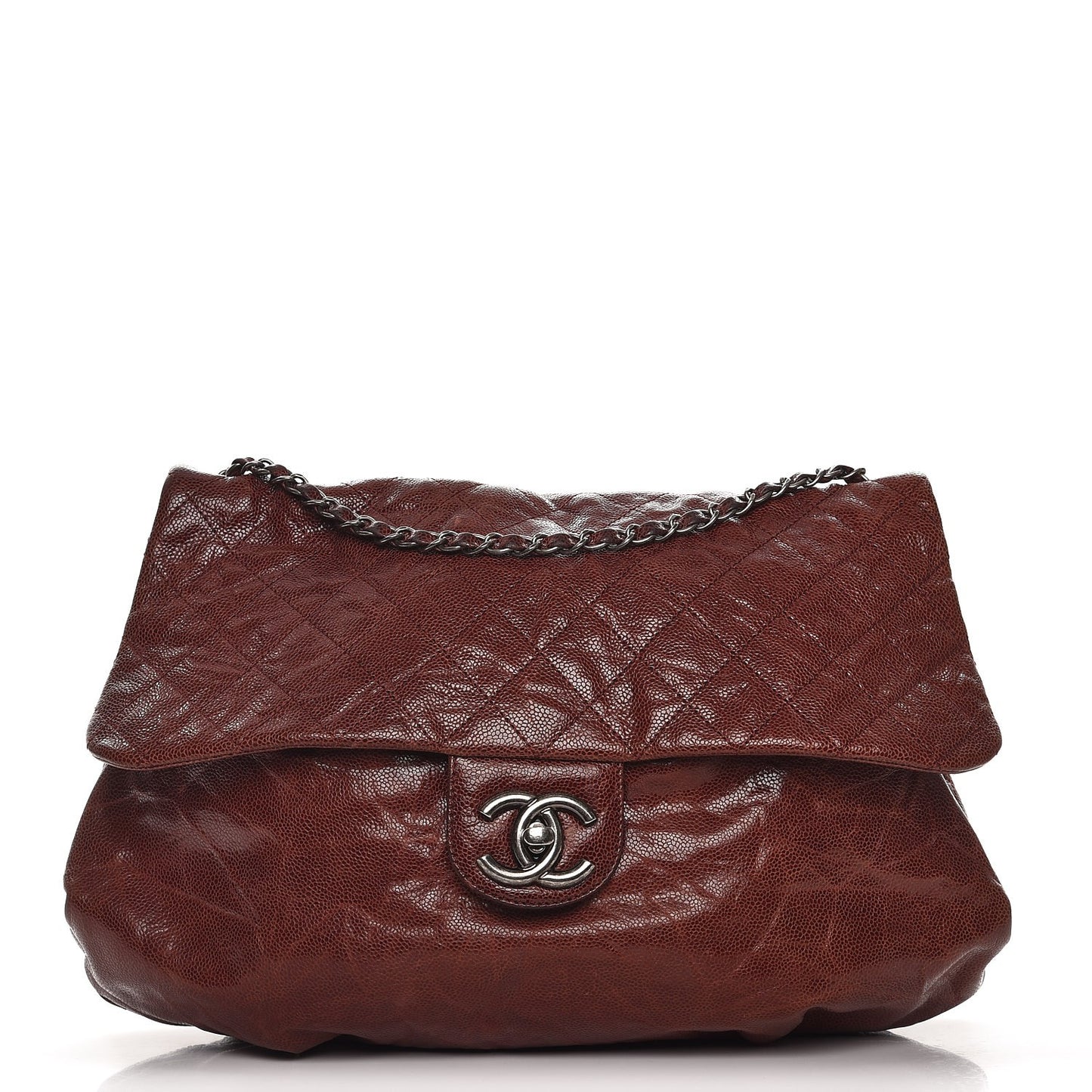 Grained Calfskin Quilted Maxi Elastic Flap Burgundy