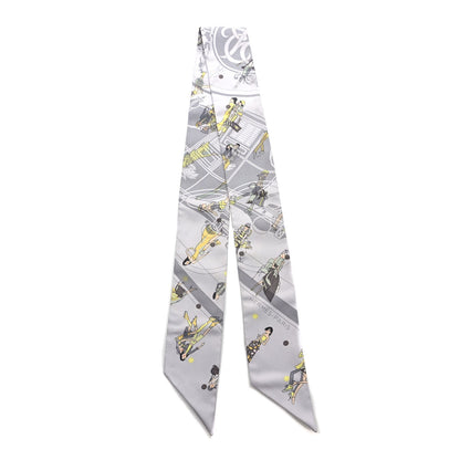 Hermes Silk Ex-Libris Les Parisie Twilly Gris Perle Jaune Soufre 2 of 3