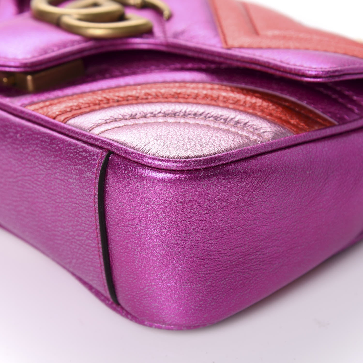 Gucci Metallic Calfskin Matelasse Mini GG Marmont Shoulder Bag Fuchsia 7 of 10