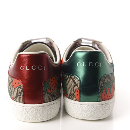 Gucci GG Supreme Monogram Strawberry Web Womens Ace Sneakers 37 Beige Multicolor Red Green 5 of 10