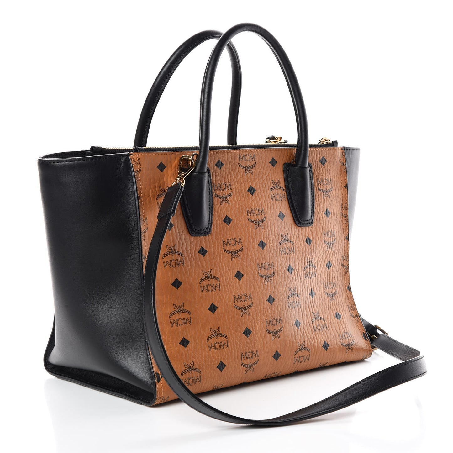 Visetos Medium Kathy Double Zip Tote Cognac Black