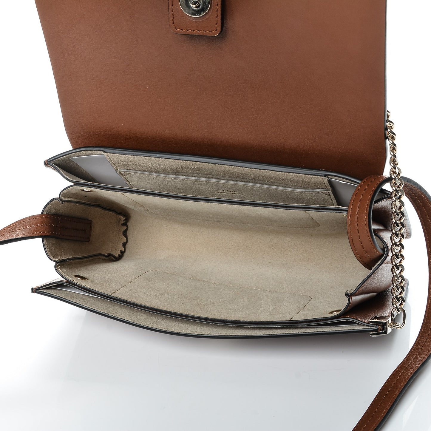 Suede Calfskin Small Faye Shoulder Bag Tobacco