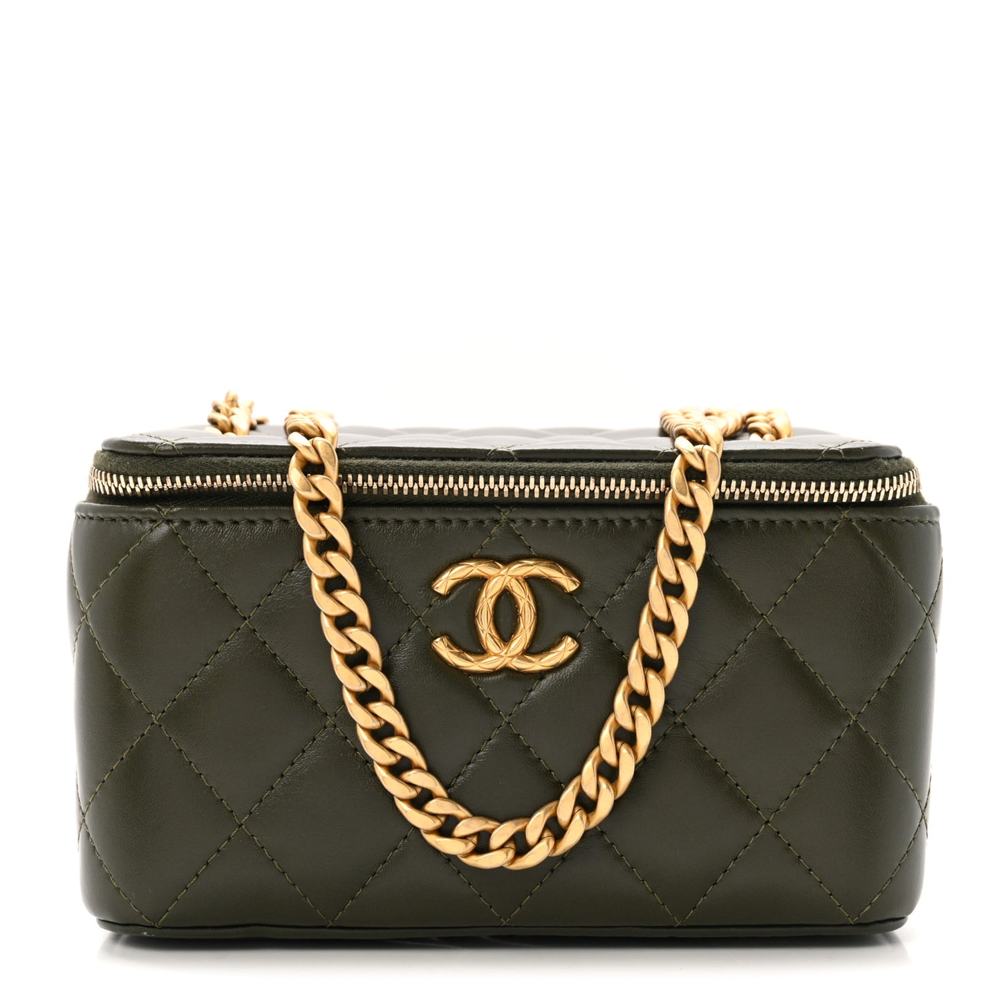 Lambskin Quilted Small Pillow Crush Vanity Case With Chain Green
