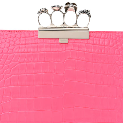 Alexander McQueen Calfskin Crocodile Embossed Knuckle Flat Clutch Neon Pink 8 of 10