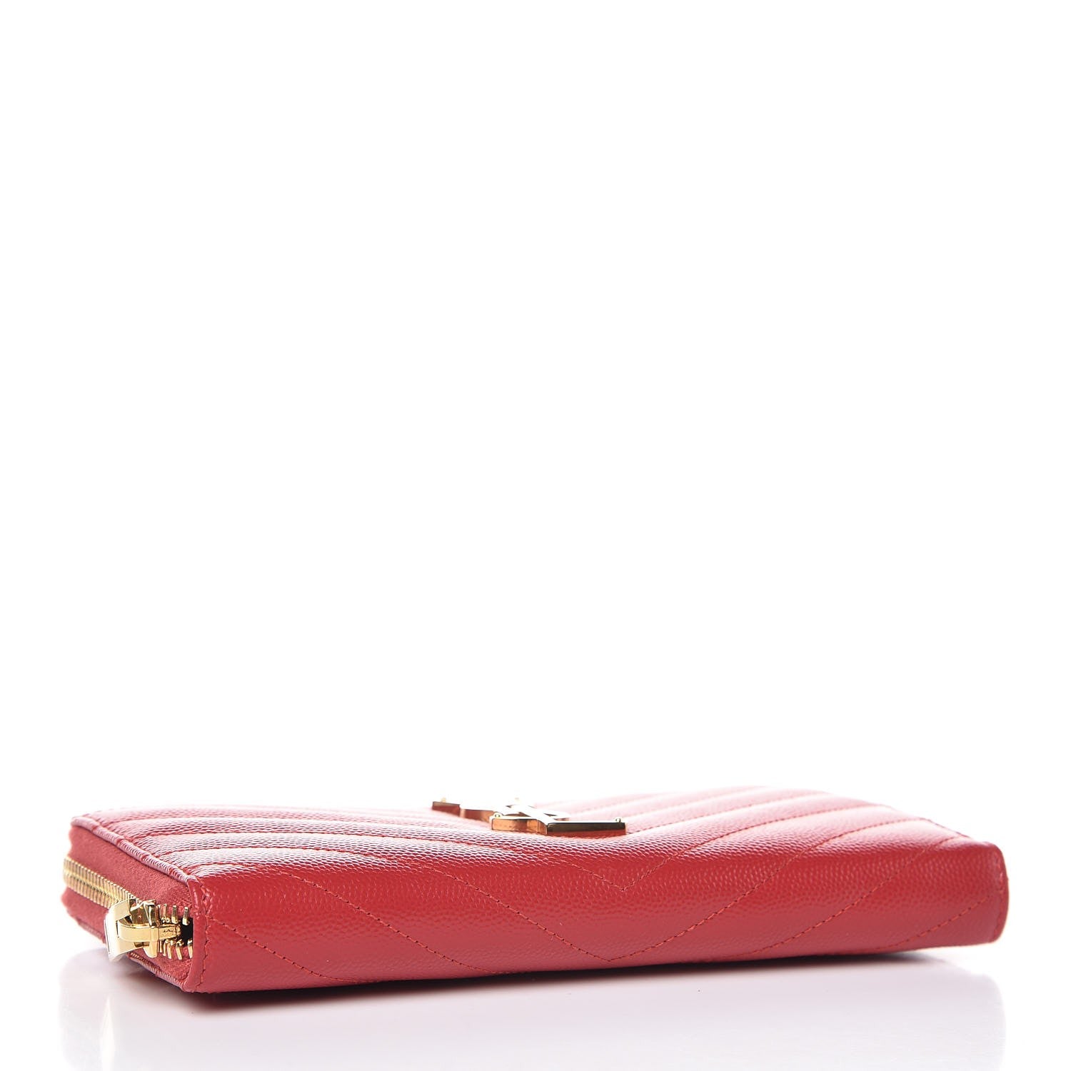 Saint Laurent Grain De Poudre Matelasse Chevron Monogram Zip Around Wallet Red 4 of 6