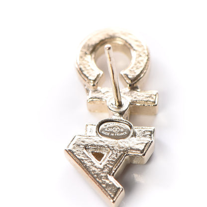 Chanel Crystal Pearl Signature Stud Earrings Gold 4 of 5