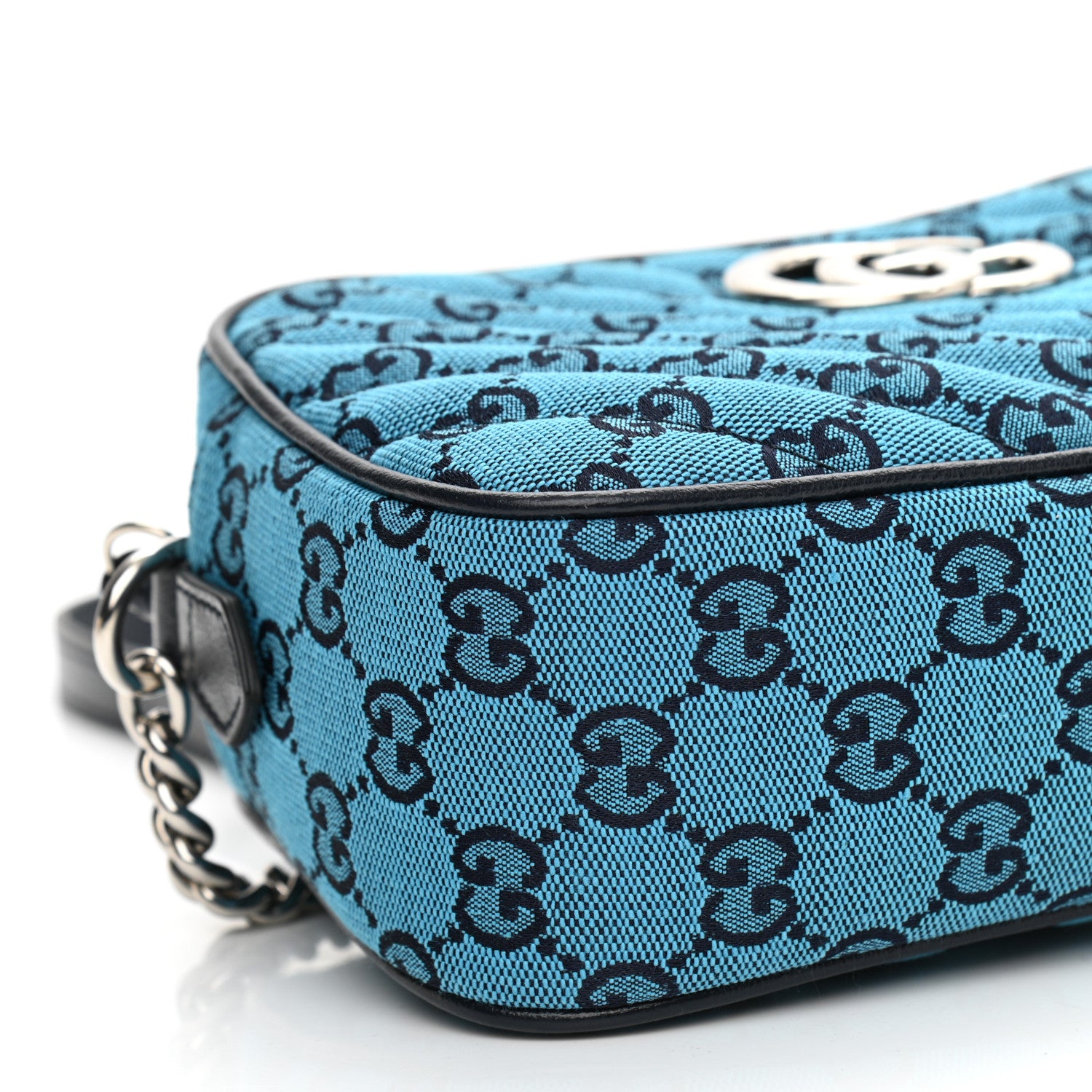 Gucci Monogram Multicolor Matelasse Diagonal Small GG Marmont Chain Shoulder Bag Light Blue 9 of 10