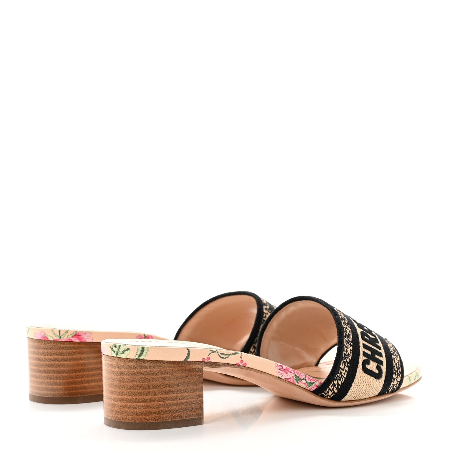 Christian Dior Canvas Embroidered Toile de Jouy Pop Dway Mules Heeled Slide Sandals 37.5 Black Multicolor 4 of 8