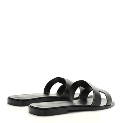 Hermes Box Calfskin Oran Sandals 38 Black 4 of 9