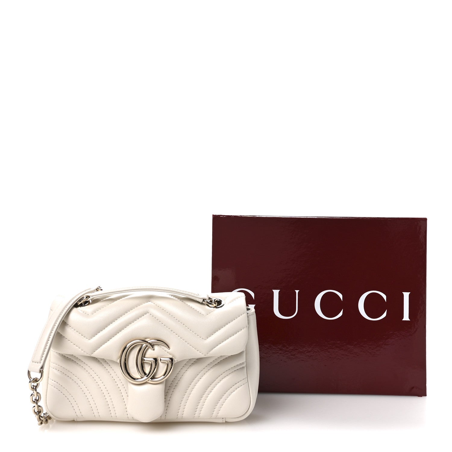 Gucci Lambskin Matelasse Small GG Marmont Shoulder Bag White