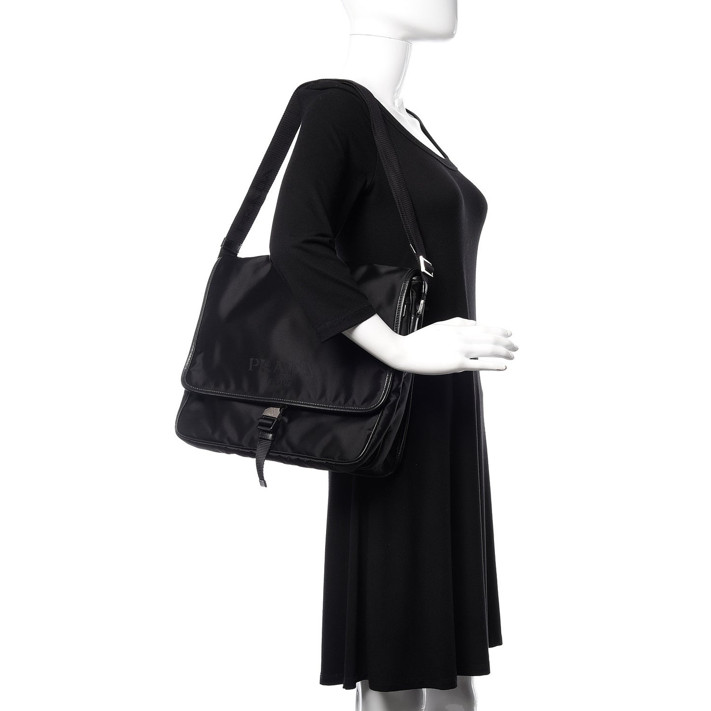 Tessuto Nylon Saffiano Messenger Satchel Black