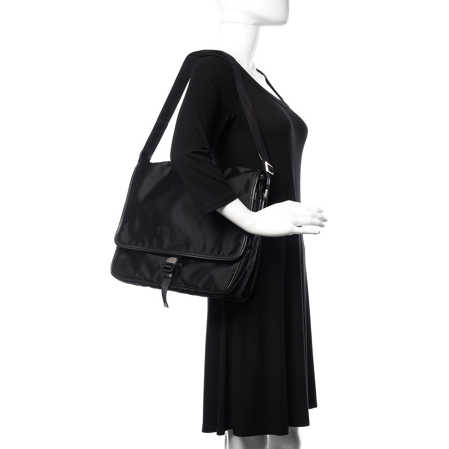 Prada Tessuto Nylon Saffiano Messenger Satchel Black 2 of 8