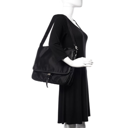 Prada Tessuto Nylon Saffiano Messenger Satchel Black 2 of 8