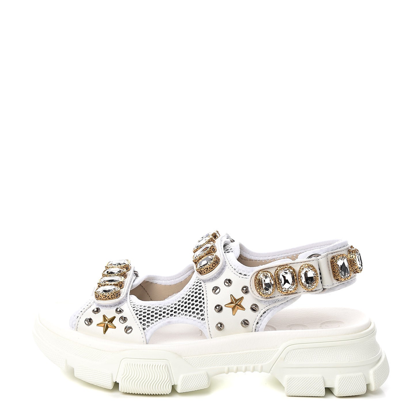 Nappa Mesh Crystal Embellished Studded Womens Aguru Sandals 40 Great White