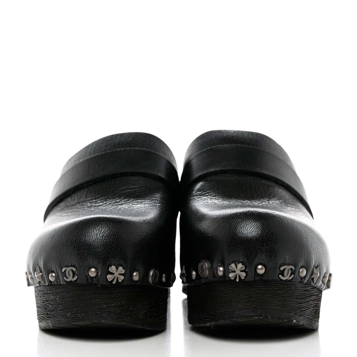 Calfskin CC Lucky Charms Studded Clogs 35 Black