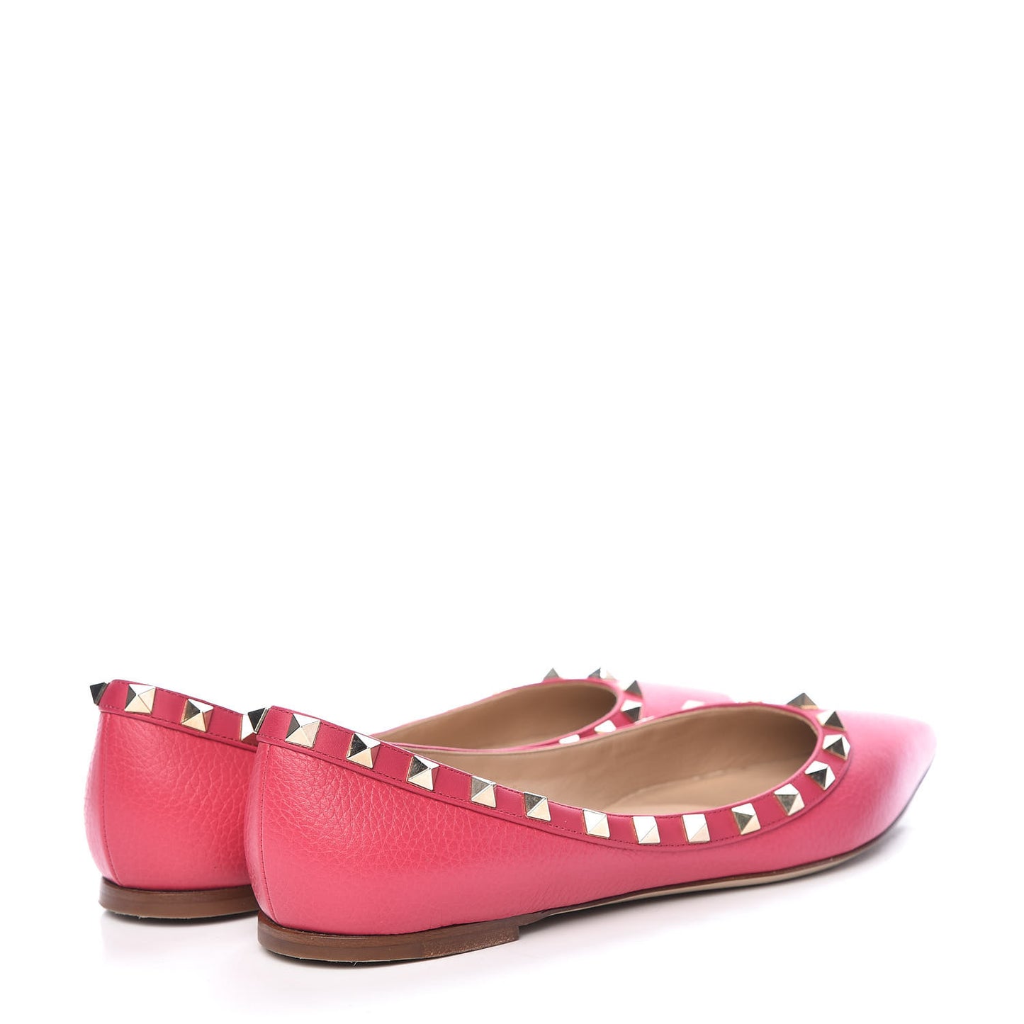 Pebbled Calfskin Rockstud Ballerina Flats 38 Deep Fuxia
