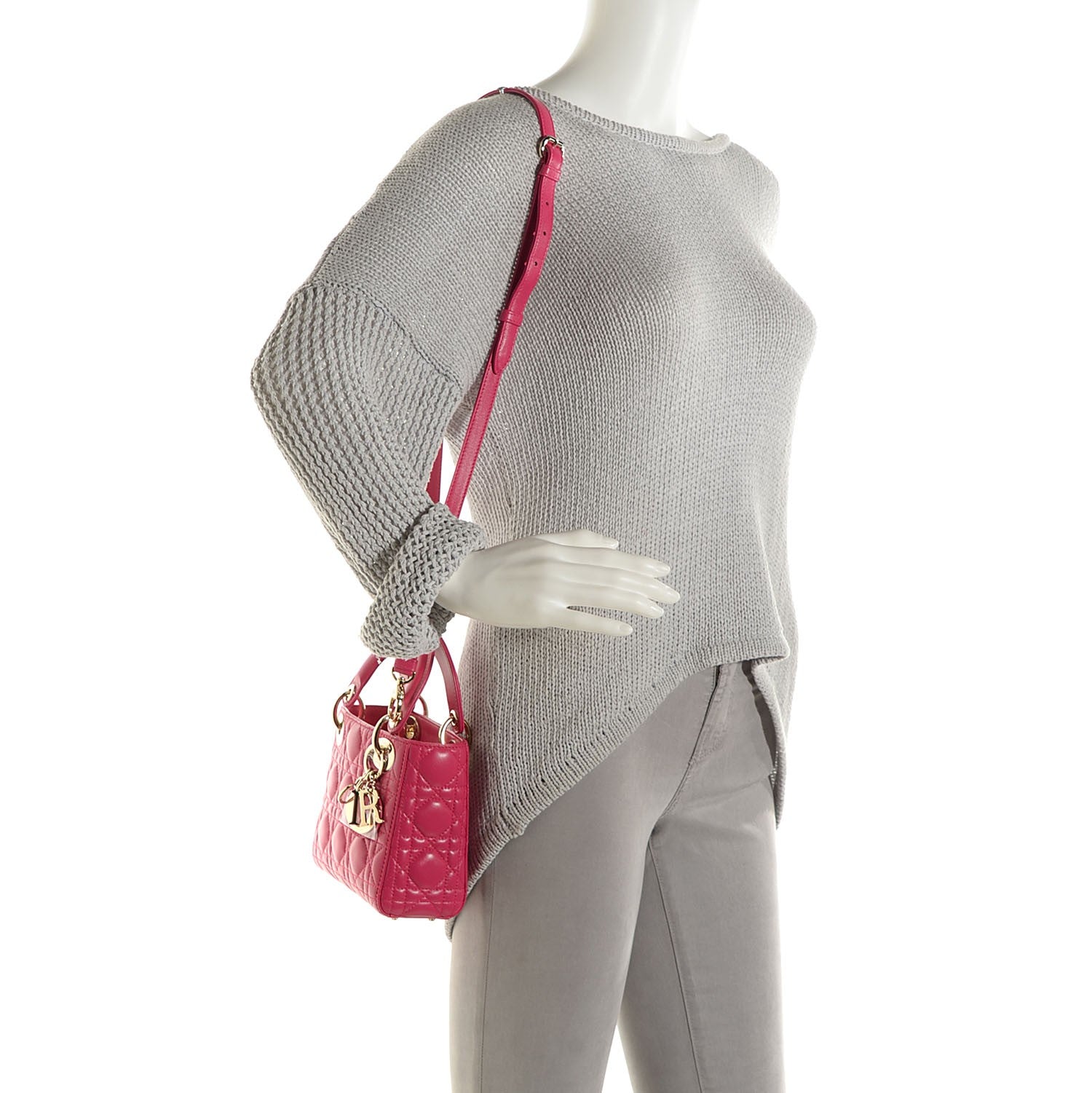 Christian Dior Lambskin Cannage Mini Lady Dior Hot Pink 2 of 10