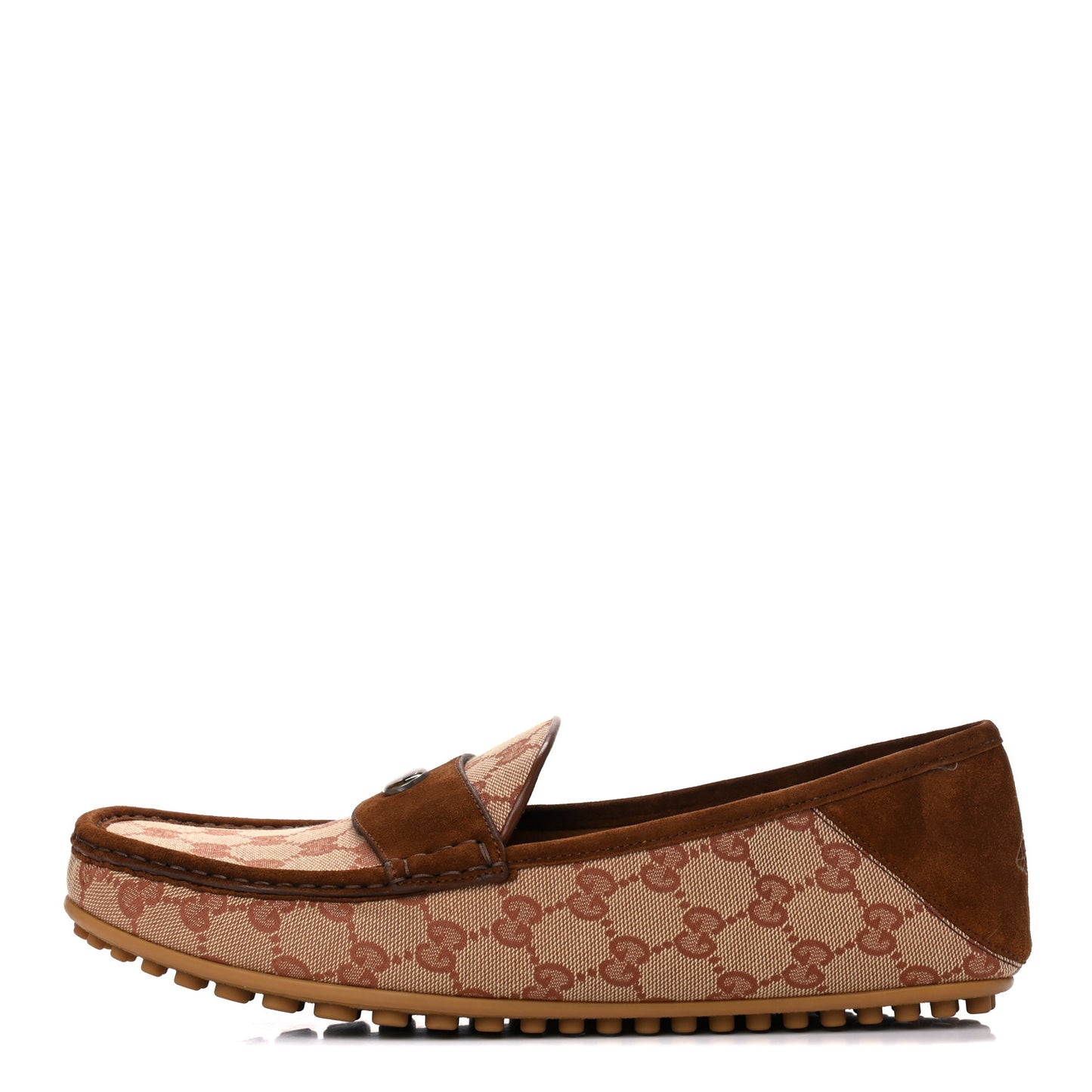GG Monogram Suede Mens Driver Loafers 10 Beige Ruggine Cuir