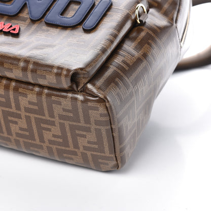 Fendi X FILA Glazed Fabric Vitello Century FF 1974 Mania Pouch Pocket Backpack Mogano Panna Blueberry 9 of 10