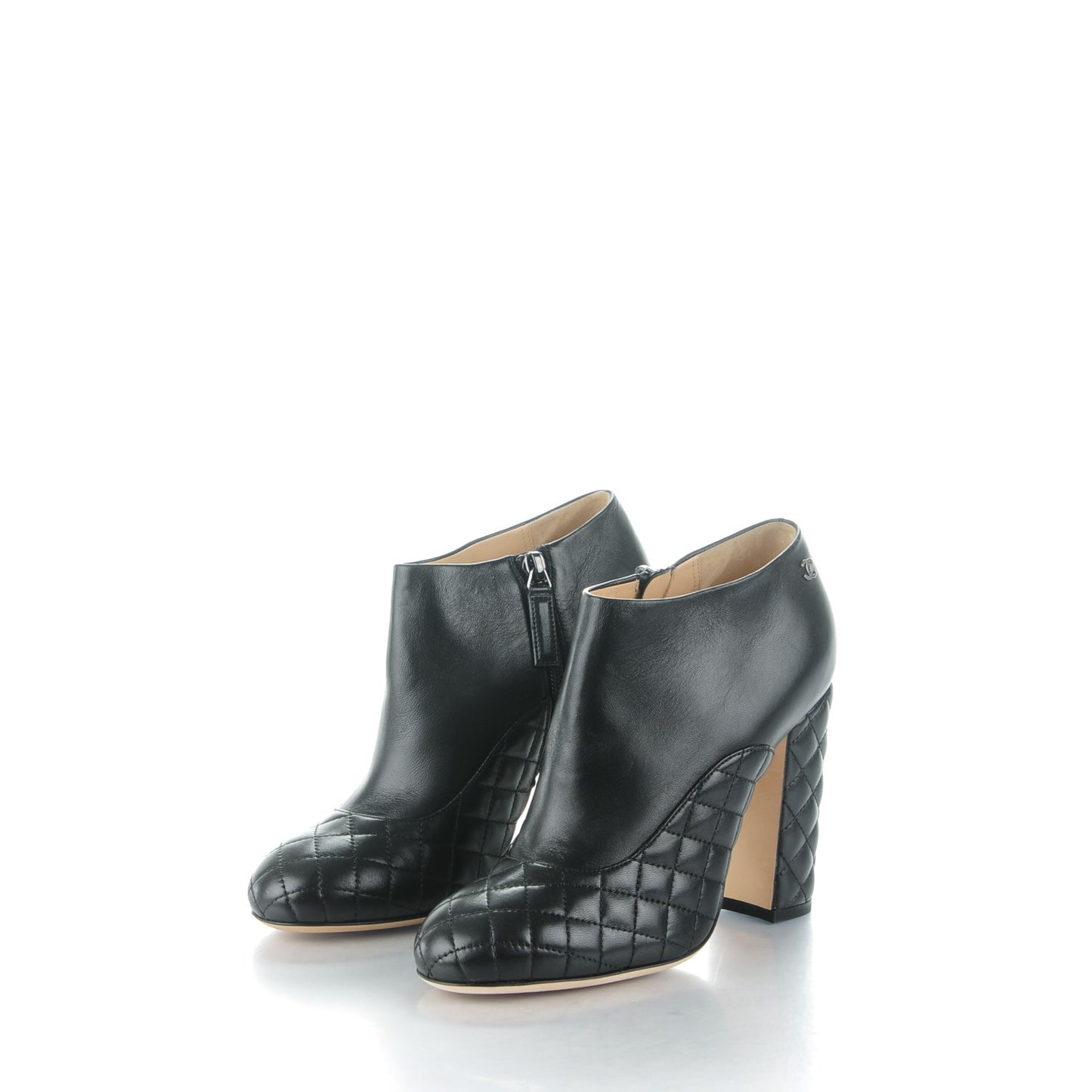 Lambskin Quilted CC Booties 37 Black