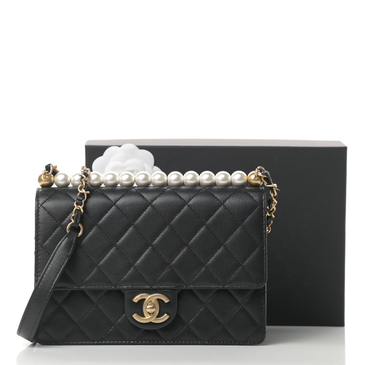 Chanel Lambskin Quilted Small Chic Pearls Flap Black 14 of 14