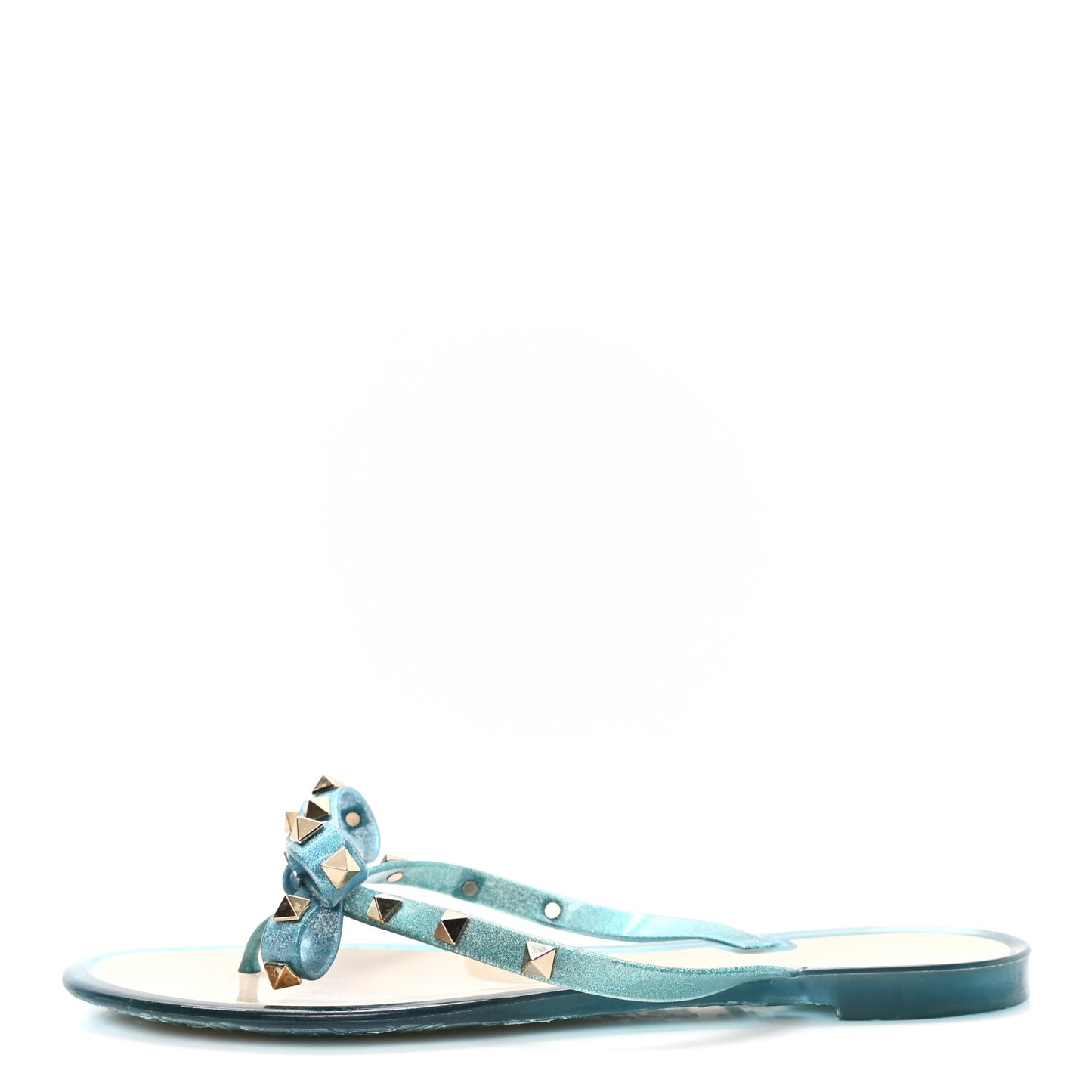 PVC Jelly Glitter Rockstud Bow Thong Sandals 40 Cerulean