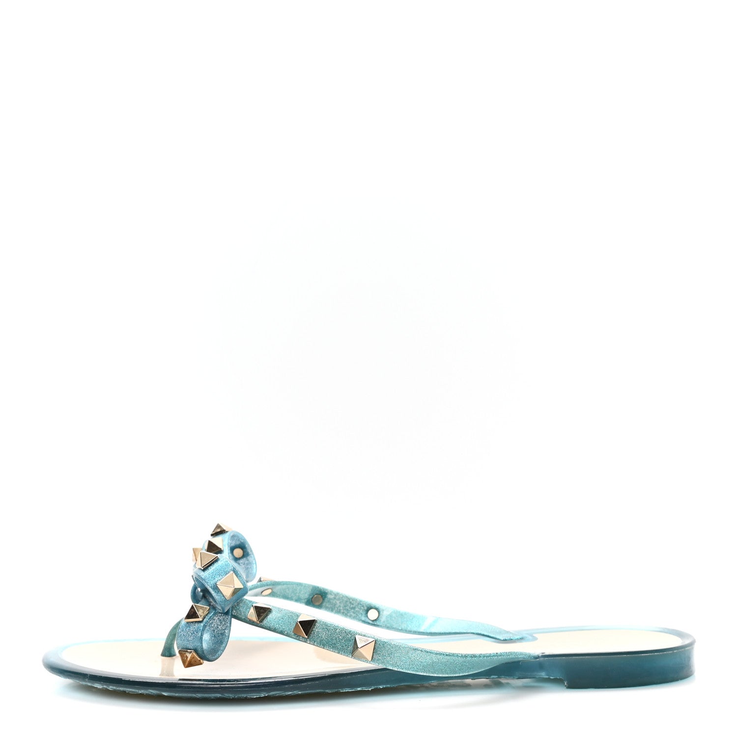 Valentino Garavani PVC Jelly Glitter Rockstud Bow Thong Sandals 40 Cerulean 1 of 8