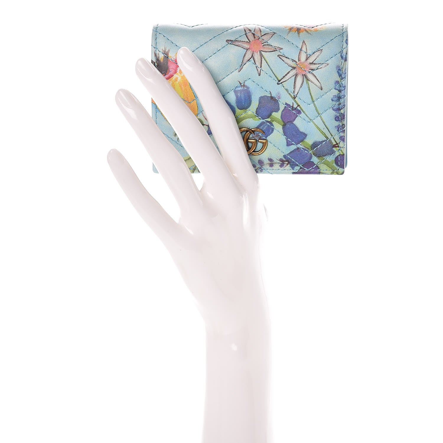 Gucci X UNSKILLED WORKER Calfskin Matelasse Flora Painted GG Marmont Card Case Wallet Cloudy Blue Multicolor 2 of 11