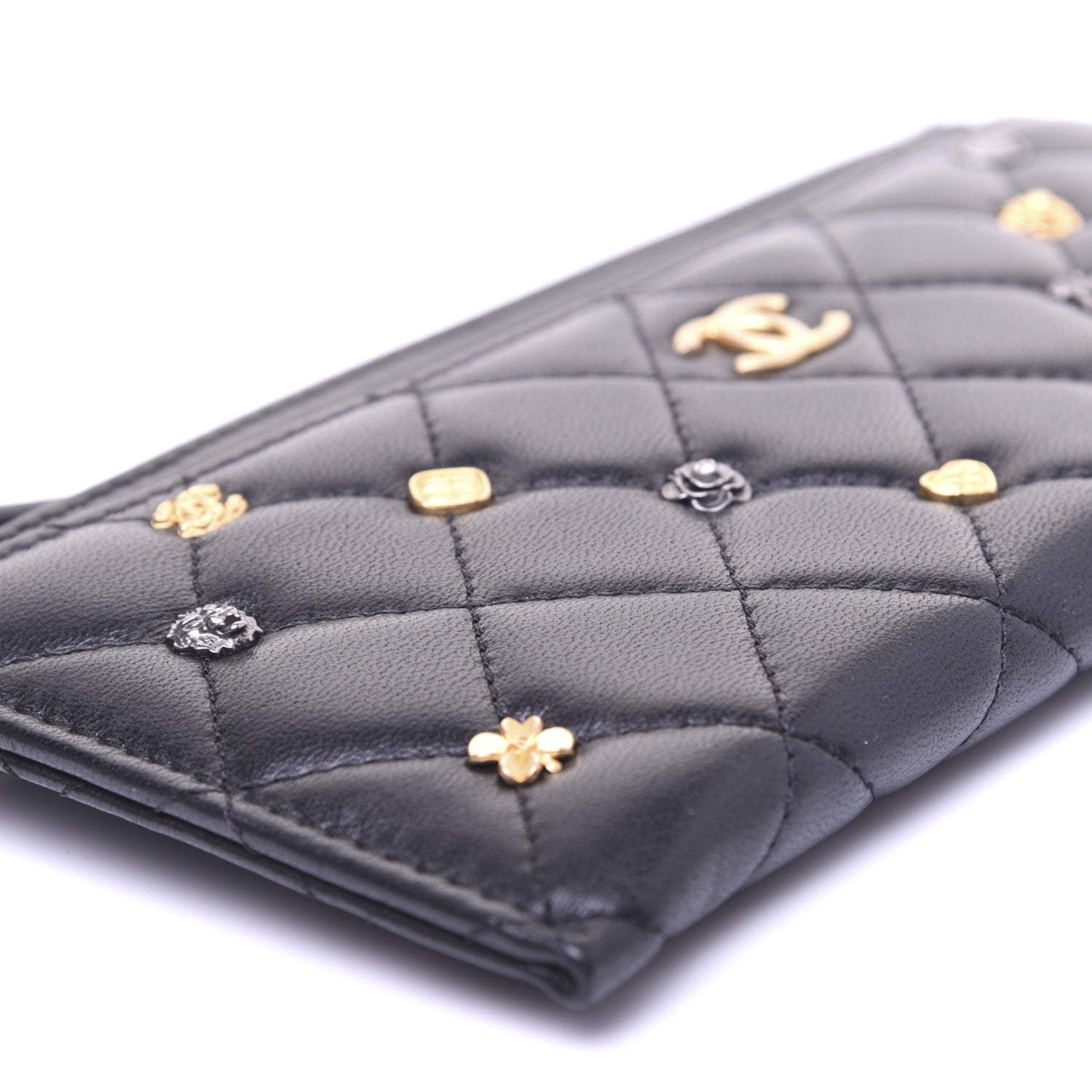 Chanel Lambskin Quilted Lucky Charms Classic Zip Pouch Black 6 of 11