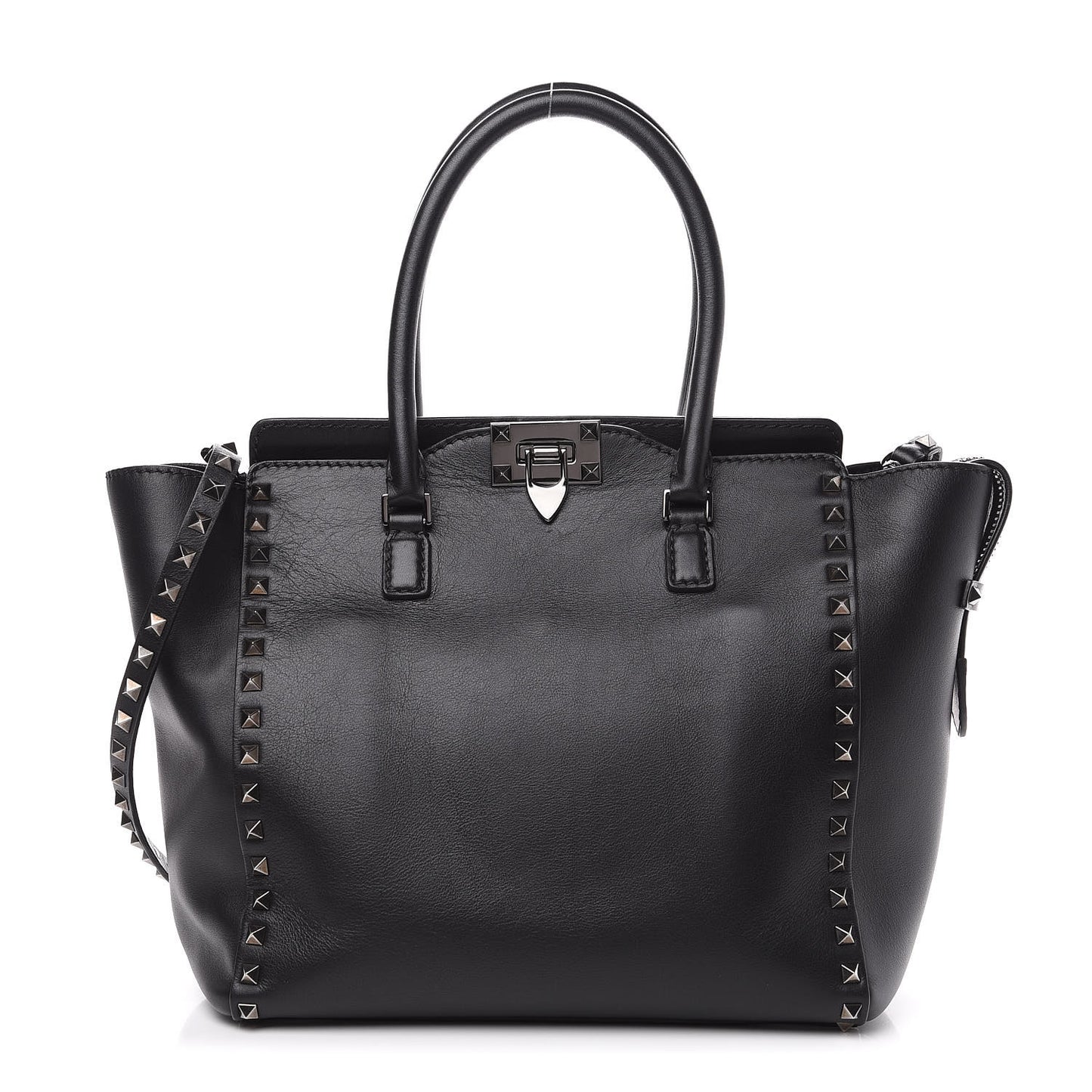Vitello Rockstud Double Handle Tote Black
