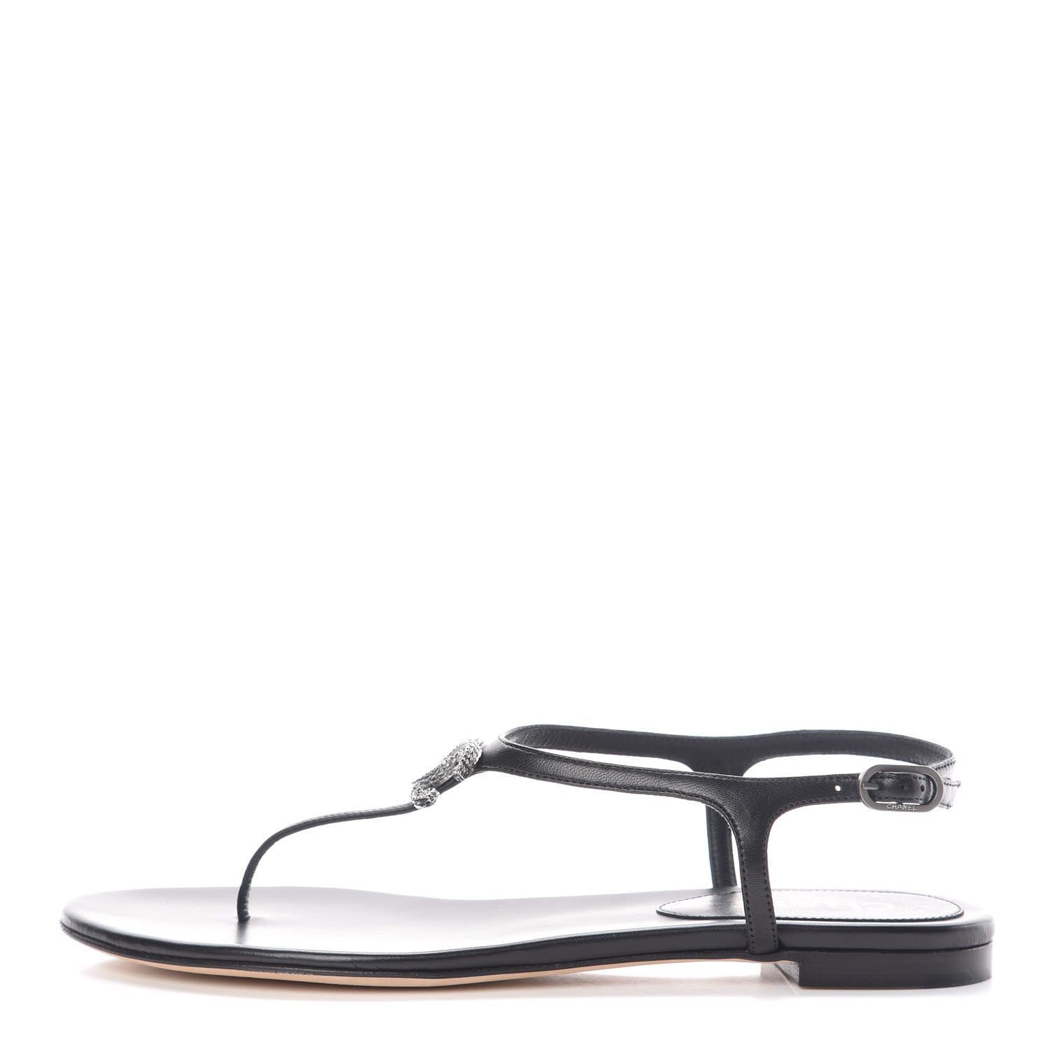 Chanel Lambskin Crystal CC Thong Sandals 39 Black 1 of 8