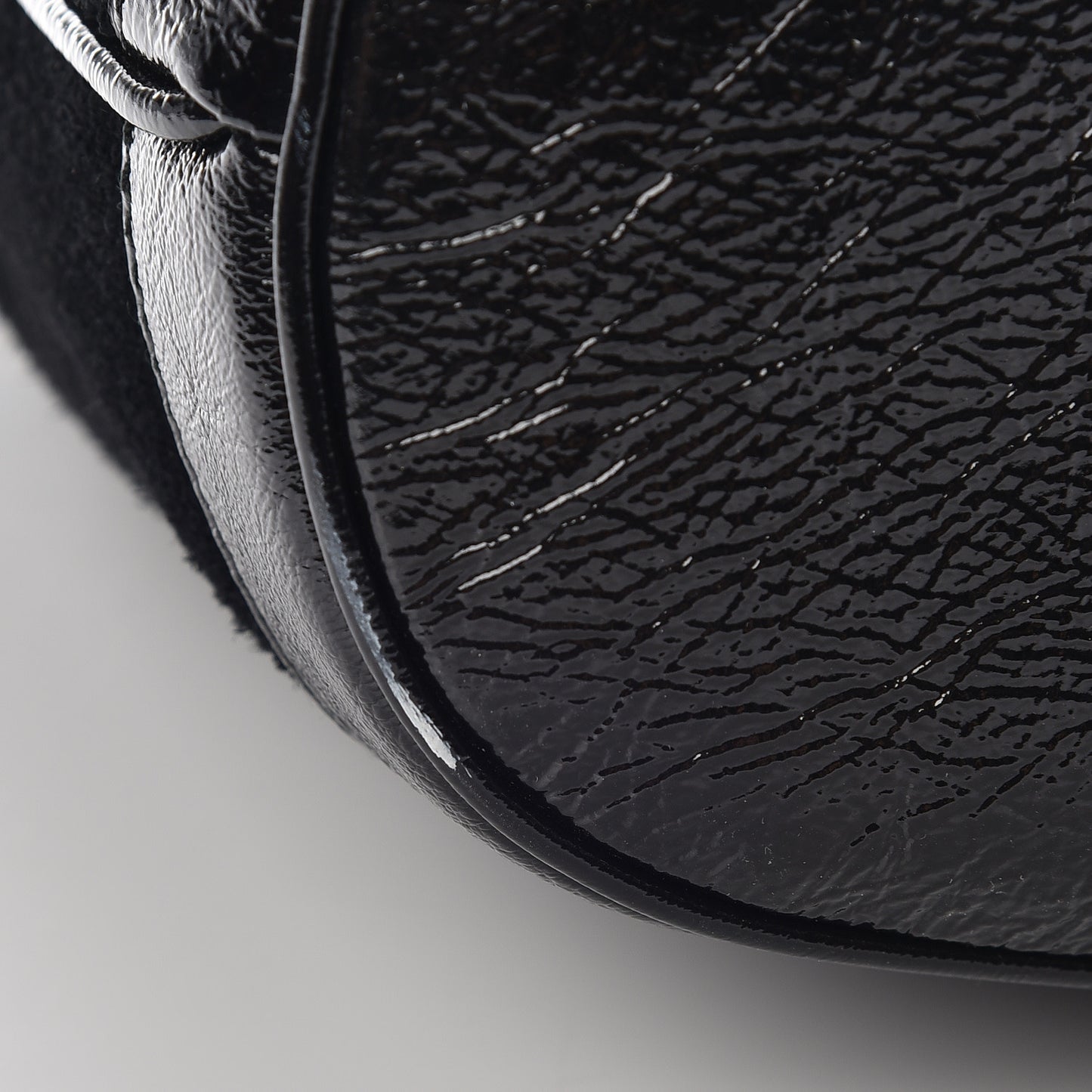 Suede Patent Web Medium Rajah Bucket Bag Black