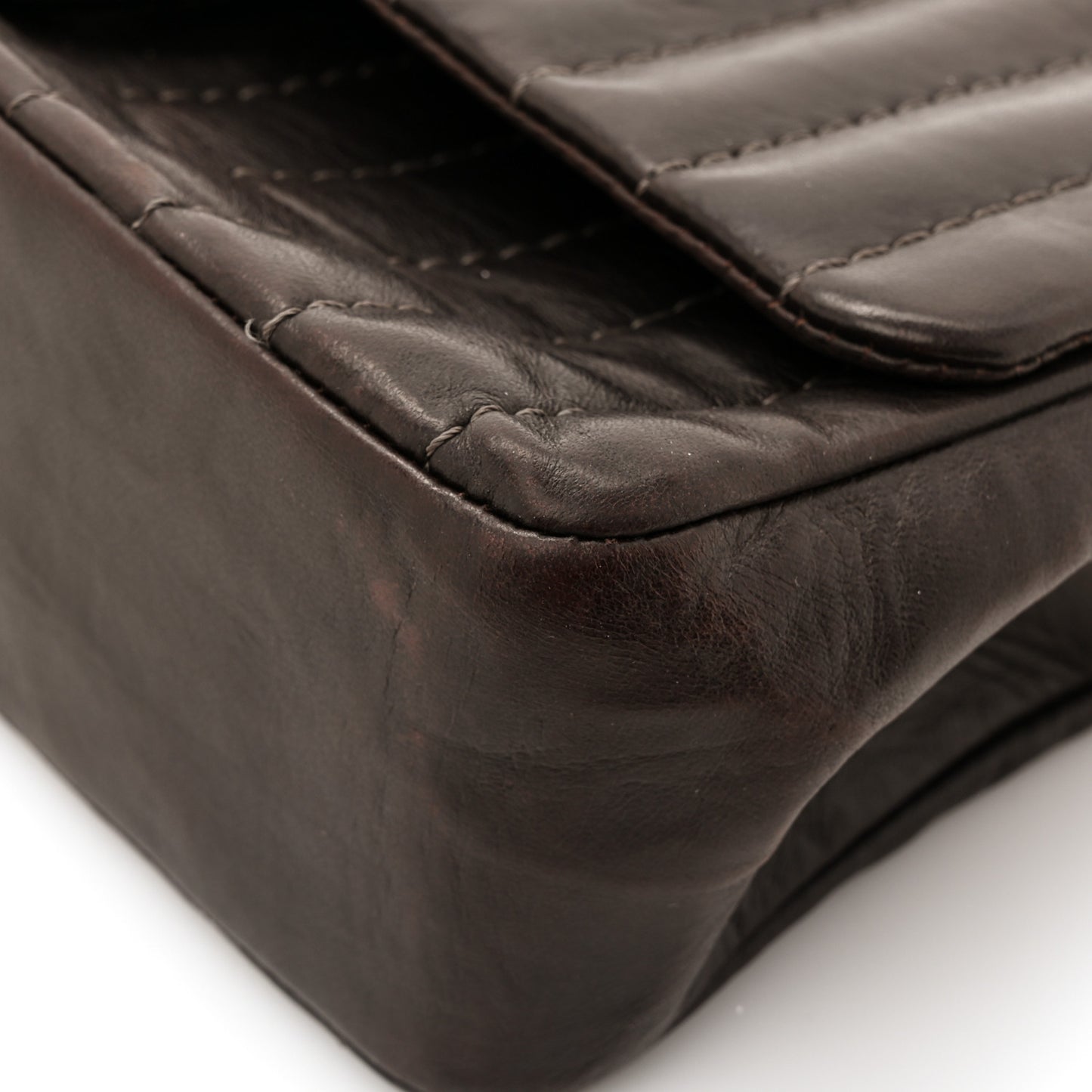 Lambskin Vertical Quilted Medium Single Flap Brown