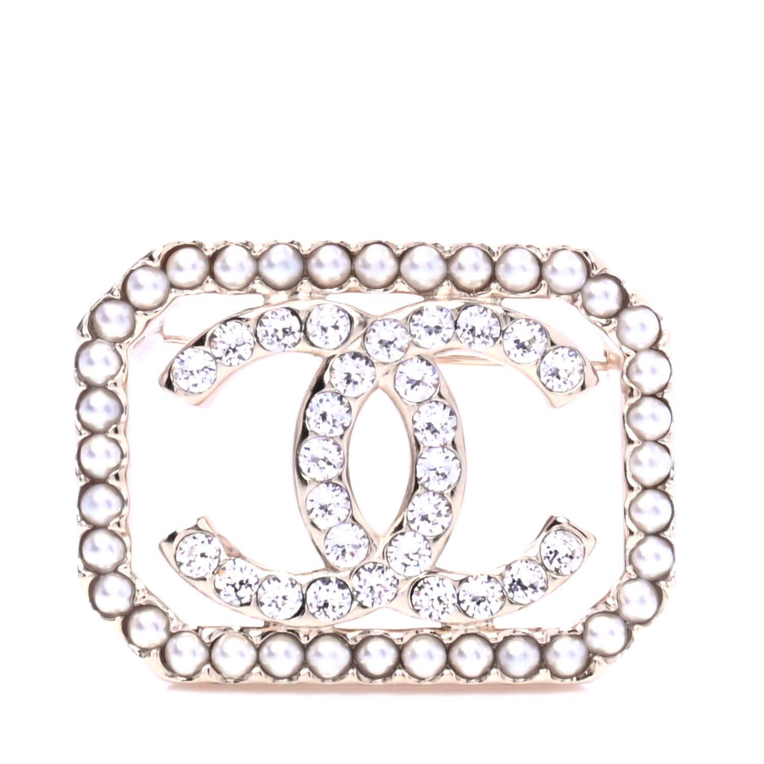 Chanel Pearl Crystal CC Brooch Gold 1 of 6