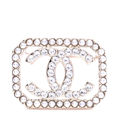 Chanel Pearl Crystal CC Brooch Gold 1 of 6