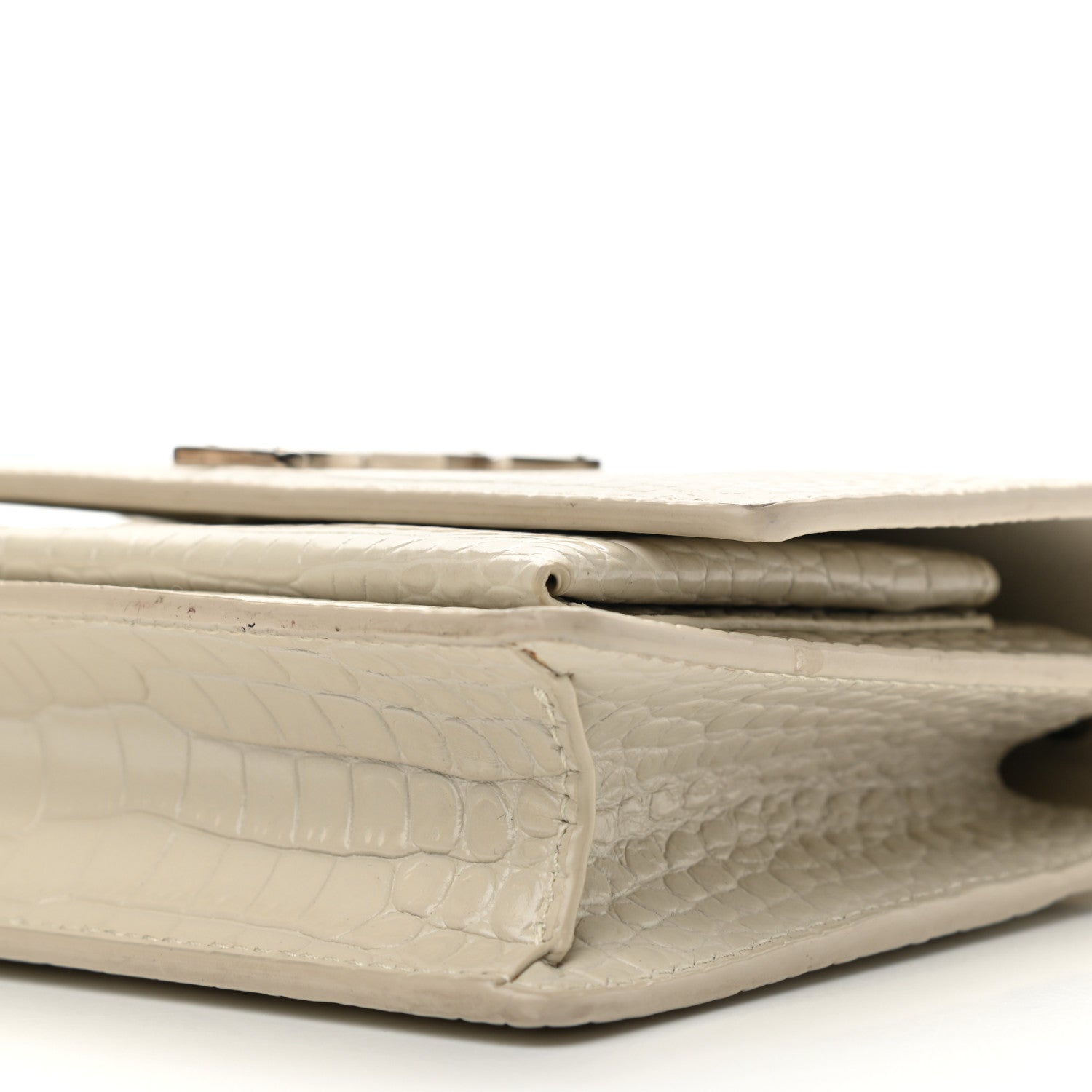 Saint Laurent Calfskin Crocodile Embossed Monogram Sunset Chain Wallet Blanc Vintage 9 of 12