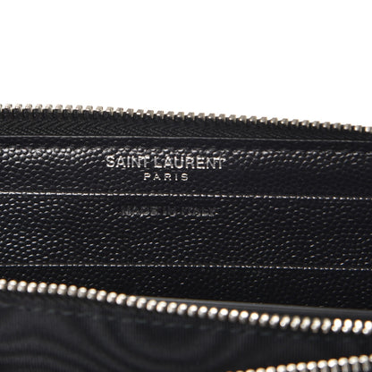 Saint Laurent Grain De Poudre Matelasse Chevron Monogram Zip Around Wallet Black 6 of 9