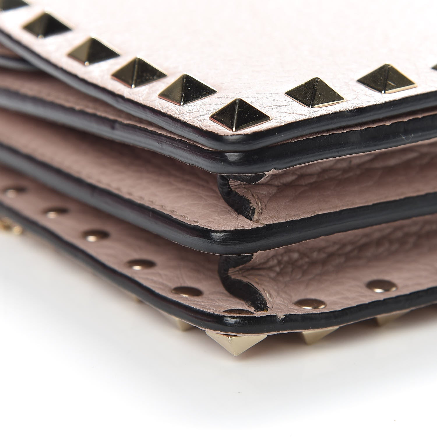 Valentino Garavani Pebbled Calfskin Rockstud Wallet on Chain Poudre 9 of 11