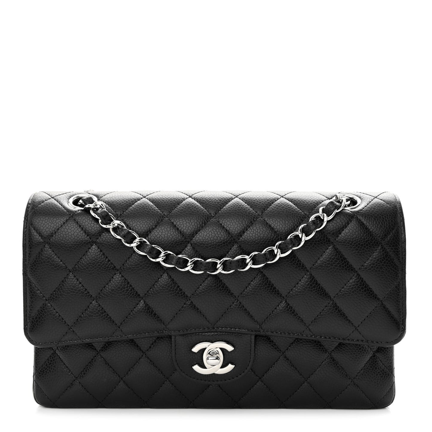 Caviar Quilted Medium Double Flap Black