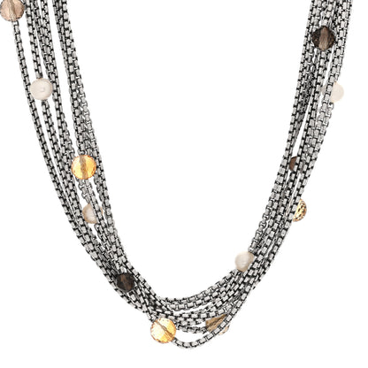 David Yurman Sterling Silver 18K Yellow Gold Pearl Citrine Smokey Quartz Multi Strand Necklace 1 of 4