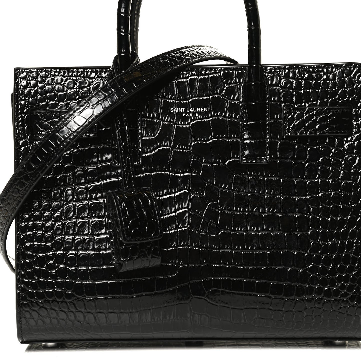 Calfskin Crocodile Embossed Nano Sac De Jour Black